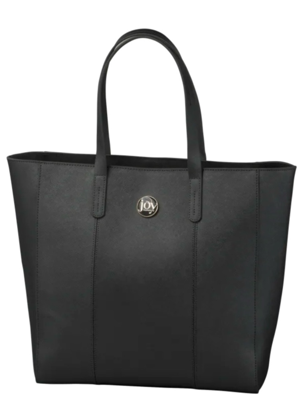 Joy Mangano Safiano Leather Black Tote Bag with Luggage Slip Pocket